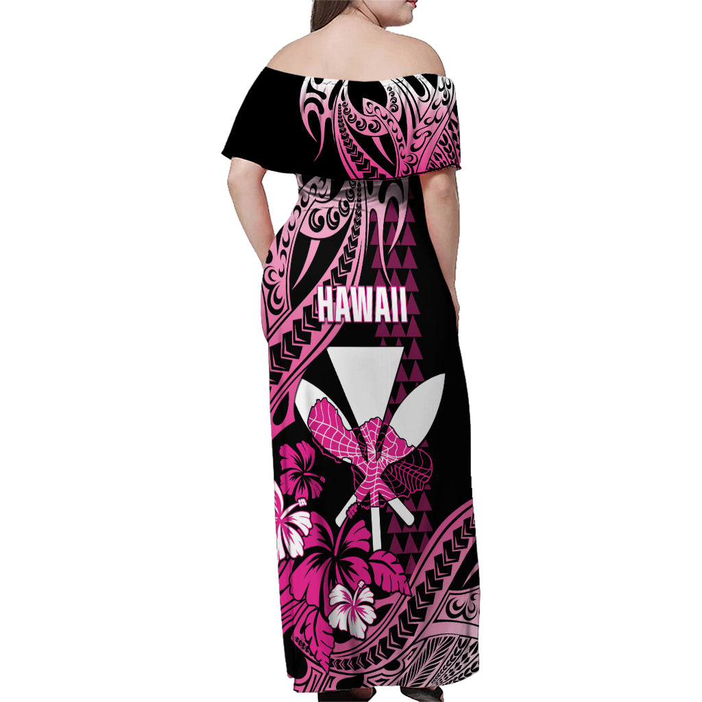 Hawaii Maui Upena Kiloi Family Matching Off Shoulder Maxi Dress and Hawaiian Shirt Kakau Tribal Pattern Pink Version LT05 - Polynesian Pride
