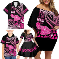 Hawaii Maui Upena Kiloi Family Matching Off Shoulder Short Dress and Hawaiian Shirt Kakau Tribal Pattern Pink Version LT05 - Polynesian Pride