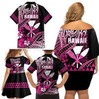 Hawaii Maui Upena Kiloi Family Matching Off Shoulder Short Dress and Hawaiian Shirt Kakau Tribal Pattern Pink Version LT05 - Polynesian Pride