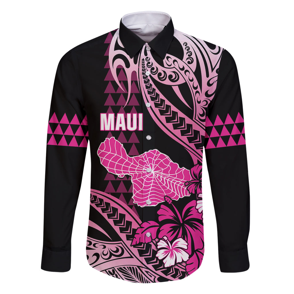 Hawaii Maui Upena Kiloi Family Matching Off Shoulder Short Dress and Hawaiian Shirt Kakau Tribal Pattern Pink Version LT05 Dad's Shirt - Long Sleeve Pink - Polynesian Pride