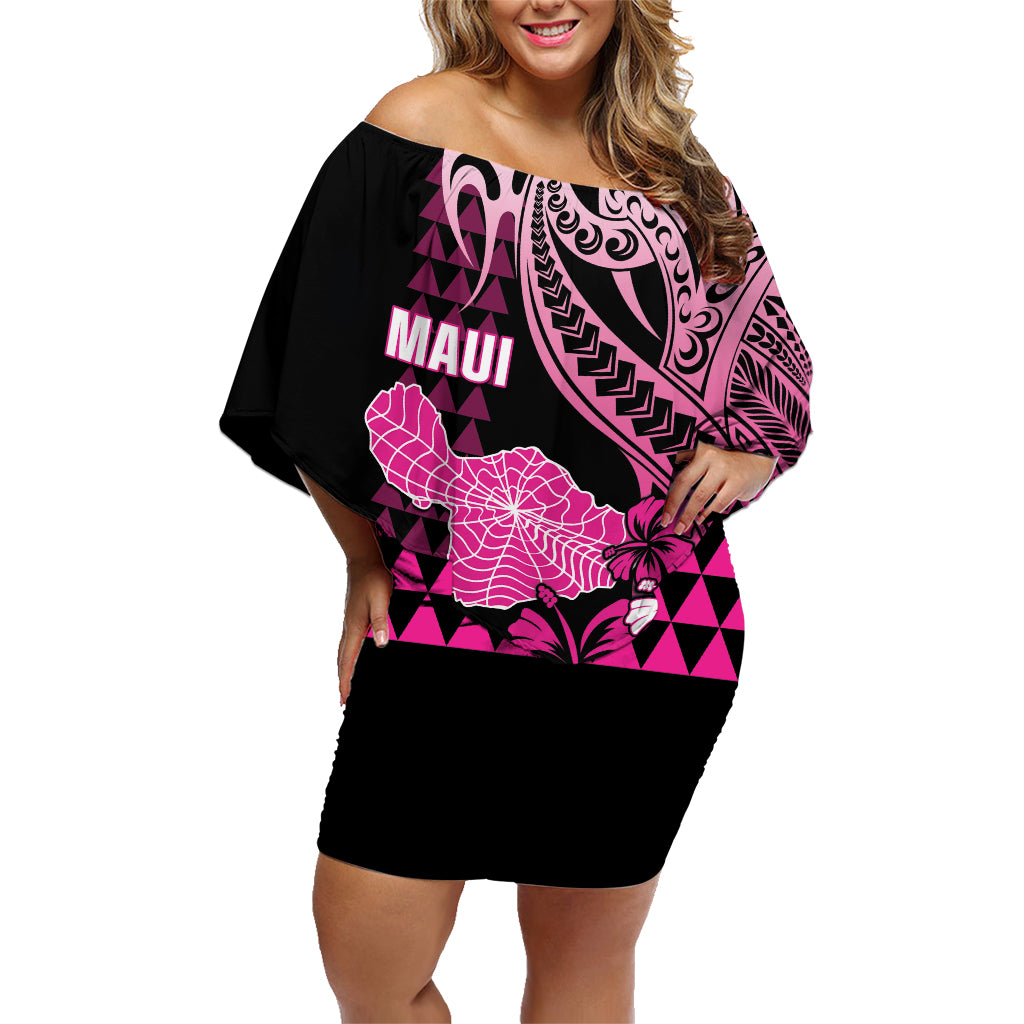 Hawaii Maui Upena Kiloi Family Matching Off Shoulder Short Dress and Hawaiian Shirt Kakau Tribal Pattern Pink Version LT05 Mom's Dress Pink - Polynesian Pride