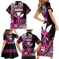Hawaii Maui Upena Kiloi Family Matching Short Sleeve Bodycon Dress and Hawaiian Shirt Kakau Tribal Pattern Pink Version LT05 - Polynesian Pride
