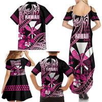 Hawaii Maui Upena Kiloi Family Matching Summer Maxi Dress and Hawaiian Shirt Kakau Tribal Pattern Pink Version LT05 - Polynesian Pride