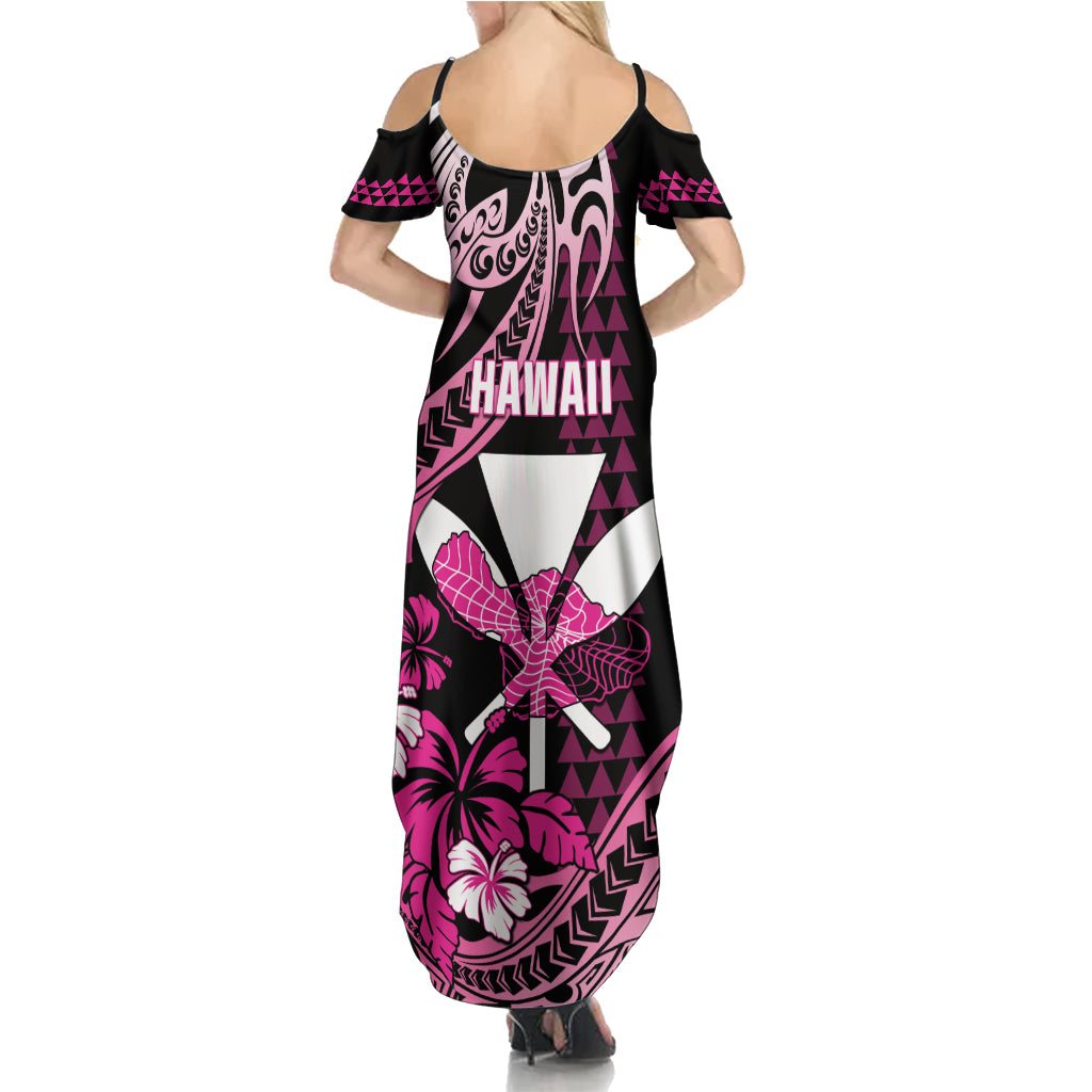 Hawaii Maui Upena Kiloi Family Matching Summer Maxi Dress and Hawaiian Shirt Kakau Tribal Pattern Pink Version LT05 - Polynesian Pride