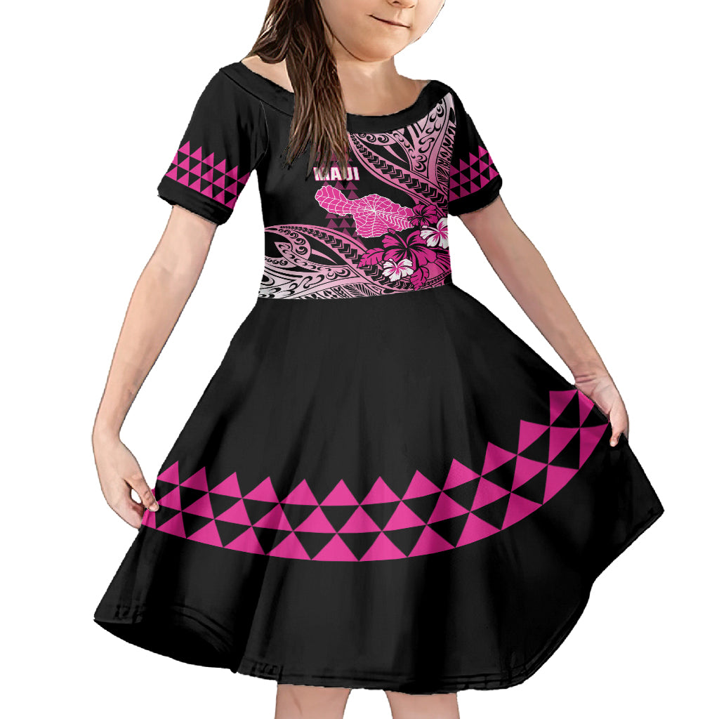 Hawaii Maui Upena Kiloi Family Matching Tank Maxi Dress and Hawaiian Shirt Kakau Tribal Pattern Pink Version LT05 Daughter's Dress Pink - Polynesian Pride