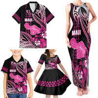 Hawaii Maui Upena Kiloi Family Matching Tank Maxi Dress and Hawaiian Shirt Kakau Tribal Pattern Pink Version LT05 - Polynesian Pride