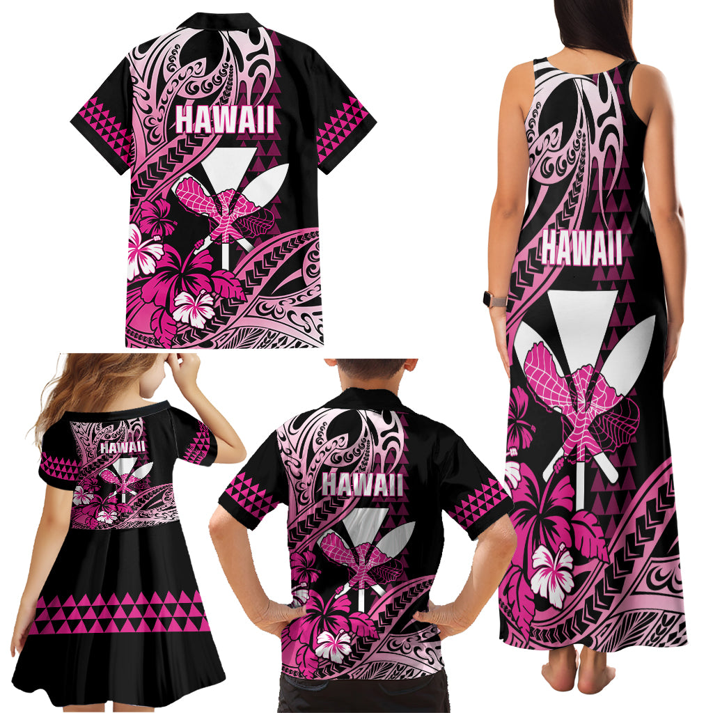 Hawaii Maui Upena Kiloi Family Matching Tank Maxi Dress and Hawaiian Shirt Kakau Tribal Pattern Pink Version LT05 - Polynesian Pride