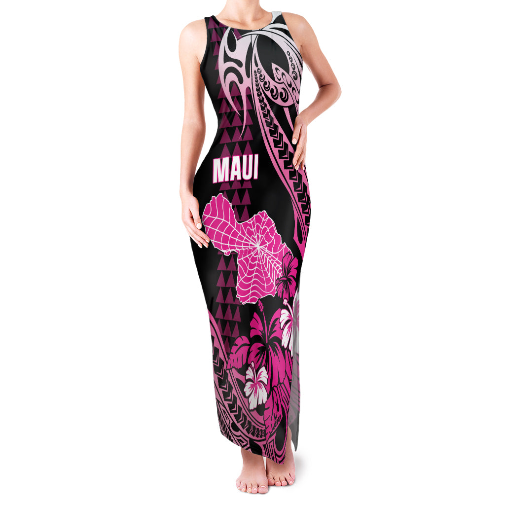Hawaii Maui Upena Kiloi Family Matching Tank Maxi Dress and Hawaiian Shirt Kakau Tribal Pattern Pink Version LT05 Mom's Dress Pink - Polynesian Pride