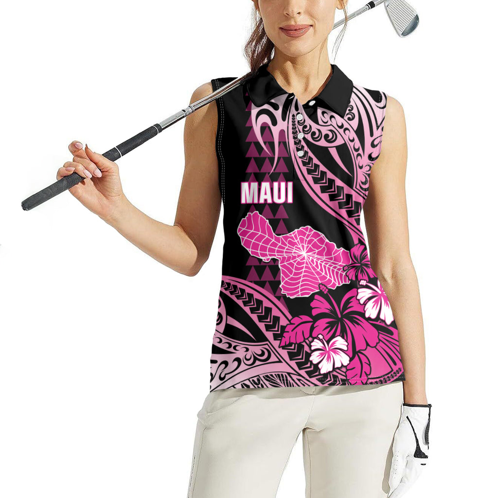 Hawaii Maui Upena Kiloi Women Sleeveless Polo Shirt Kakau Tribal Pattern Pink Version