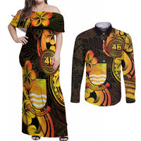 Personalised Kiribati Independence Day Couples Matching Off Shoulder Maxi Dress and Long Sleeve Button Shirt 46th Anniversary LT05 Yellow - Polynesian Pride