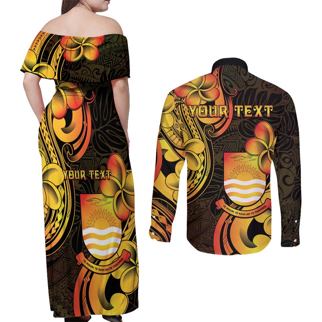 Personalised Kiribati Independence Day Couples Matching Off Shoulder Maxi Dress and Long Sleeve Button Shirt 46th Anniversary LT05 - Polynesian Pride
