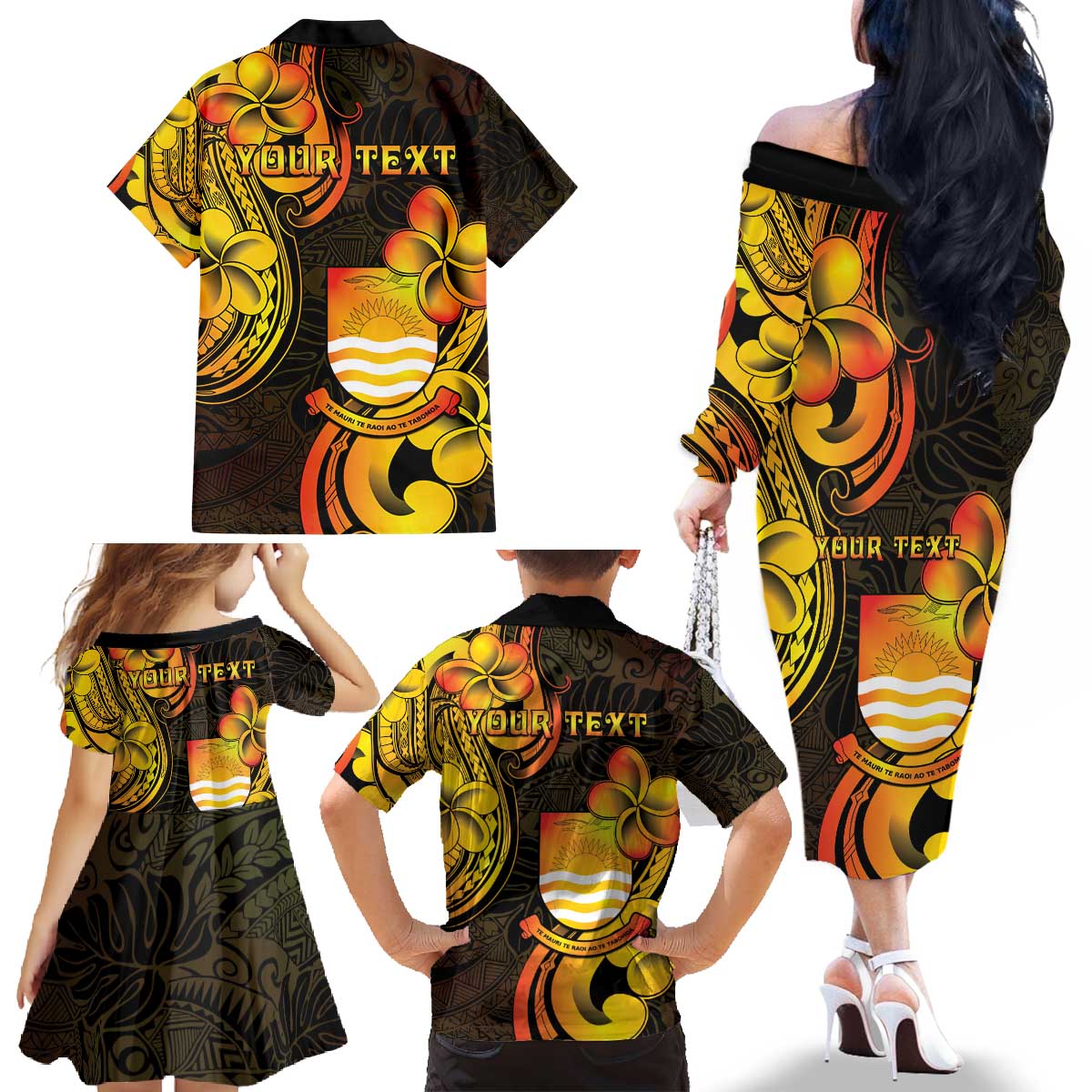 Personalised Kiribati Independence Day Family Matching Off The Shoulder Long Sleeve Dress and Hawaiian Shirt 46th Anniversary LT05 - Polynesian Pride