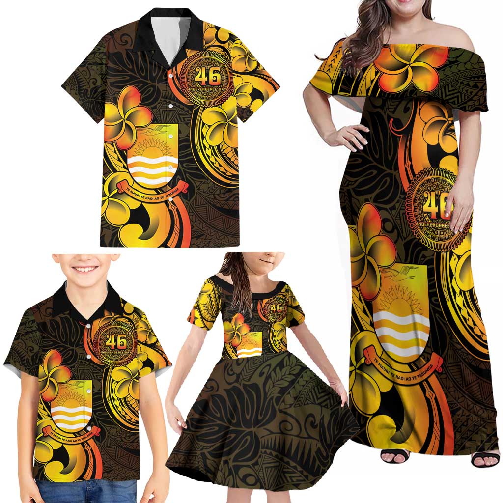 Personalised Kiribati Independence Day Family Matching Off Shoulder Maxi Dress and Hawaiian Shirt 46th Anniversary LT05 - Polynesian Pride