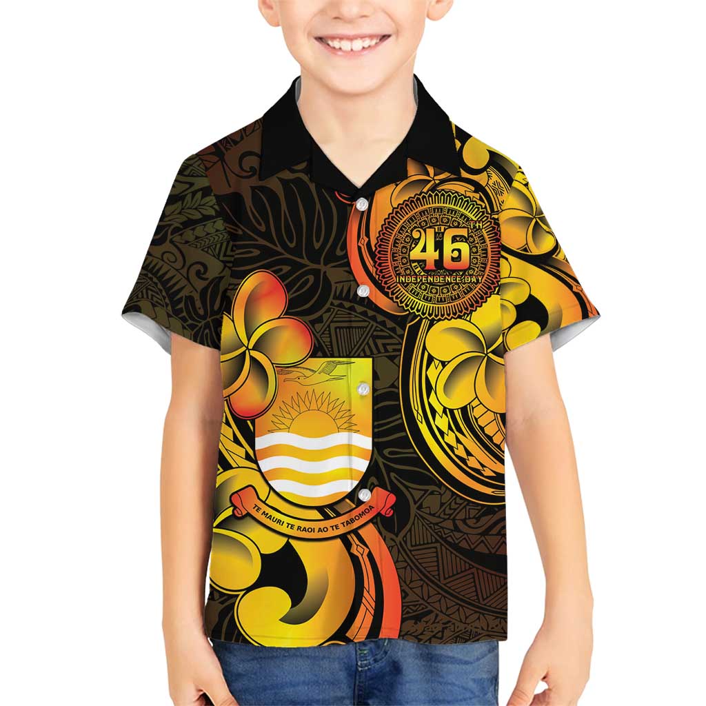 Personalised Kiribati Independence Day Family Matching Off Shoulder Short Dress and Hawaiian Shirt 46th Anniversary