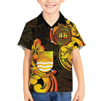 Personalised Kiribati Independence Day Family Matching Off Shoulder Short Dress and Hawaiian Shirt 46th Anniversary