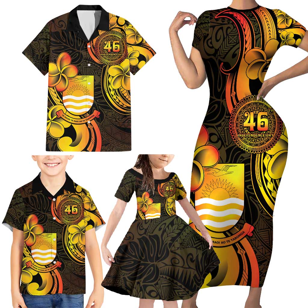 Personalised Kiribati Independence Day Family Matching Short Sleeve Bodycon Dress and Hawaiian Shirt 46th Anniversary LT05 - Polynesian Pride