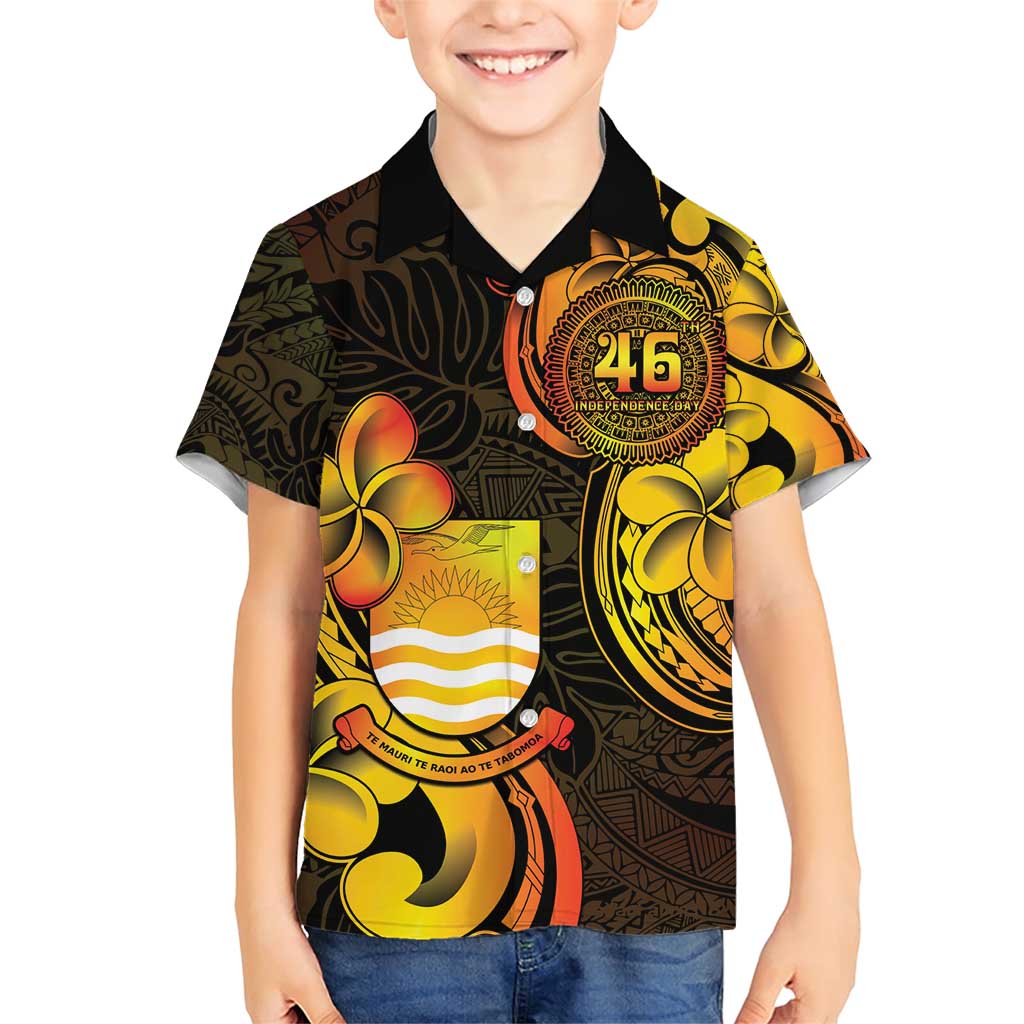 Personalised Kiribati Independence Day Family Matching Short Sleeve Bodycon Dress and Hawaiian Shirt 46th Anniversary LT05 Son's Shirt Yellow - Polynesian Pride