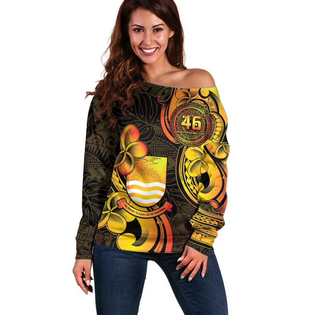 Personalised Kiribati Independence Day Off Shoulder Sweater 46th Anniversary LT05 Women Yellow - Polynesian Pride