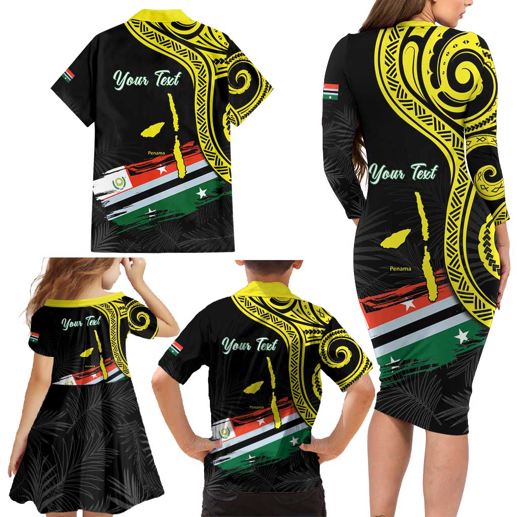 Personalised Vanuatu Penama Day Family Matching Long Sleeve Bodycon Dress and Hawaiian Shirt Grunge Flag Style LT05 - Polynesian Pride