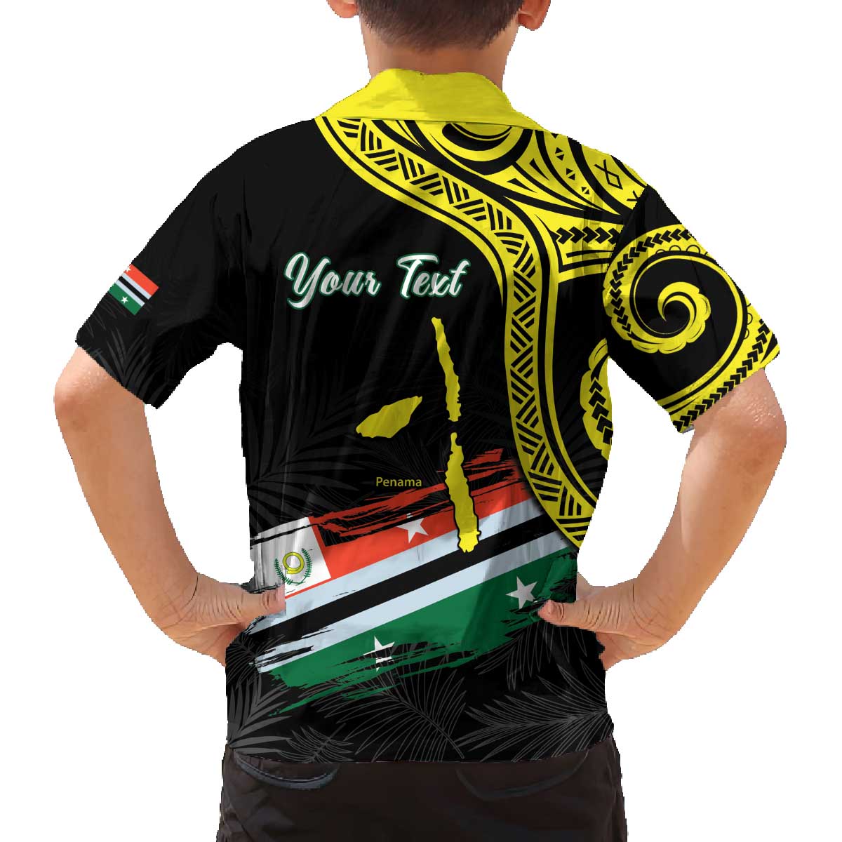 Personalised Vanuatu Penama Day Family Matching Off The Shoulder Long Sleeve Dress and Hawaiian Shirt Grunge Flag Style LT05 - Polynesian Pride