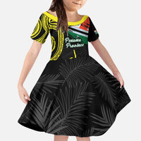 Personalised Vanuatu Penama Day Family Matching Off The Shoulder Long Sleeve Dress and Hawaiian Shirt Grunge Flag Style LT05 Daughter's Dress Black - Polynesian Pride