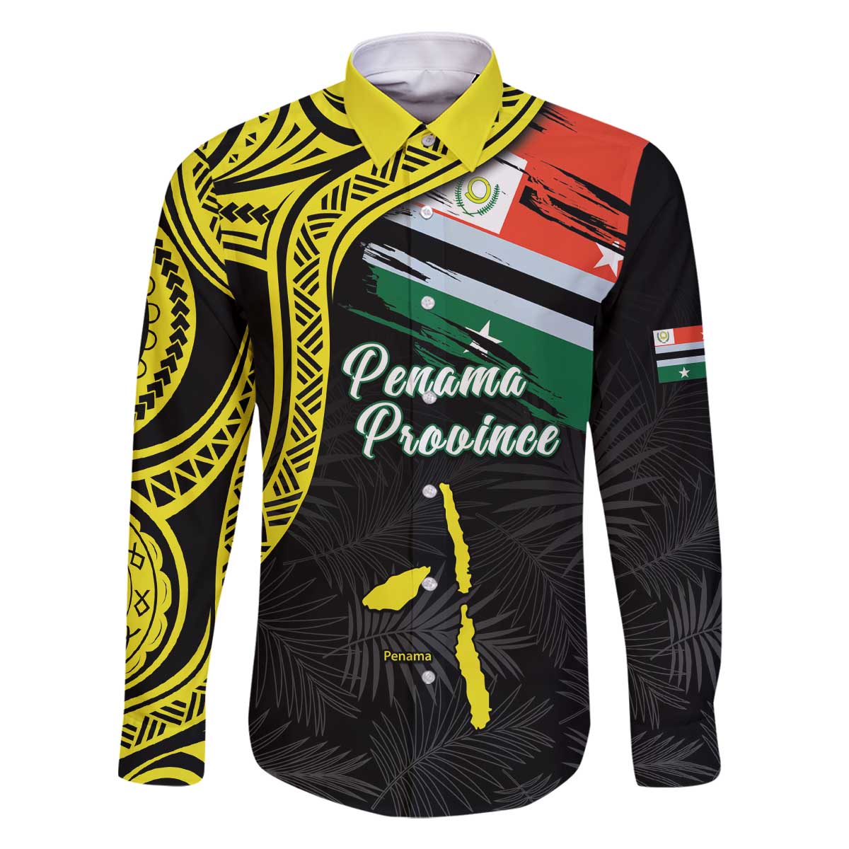 Personalised Vanuatu Penama Day Family Matching Off The Shoulder Long Sleeve Dress and Hawaiian Shirt Grunge Flag Style LT05 Dad's Shirt - Long Sleeve Black - Polynesian Pride