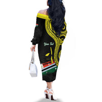 Personalised Vanuatu Penama Day Family Matching Off The Shoulder Long Sleeve Dress and Hawaiian Shirt Grunge Flag Style LT05 - Polynesian Pride
