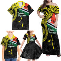 Personalised Vanuatu Penama Day Family Matching Off Shoulder Maxi Dress and Hawaiian Shirt Grunge Flag Style LT05 - Polynesian Pride