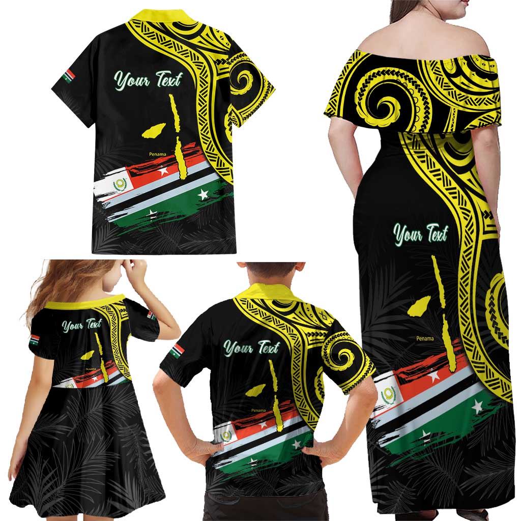 Personalised Vanuatu Penama Day Family Matching Off Shoulder Maxi Dress and Hawaiian Shirt Grunge Flag Style LT05 - Polynesian Pride