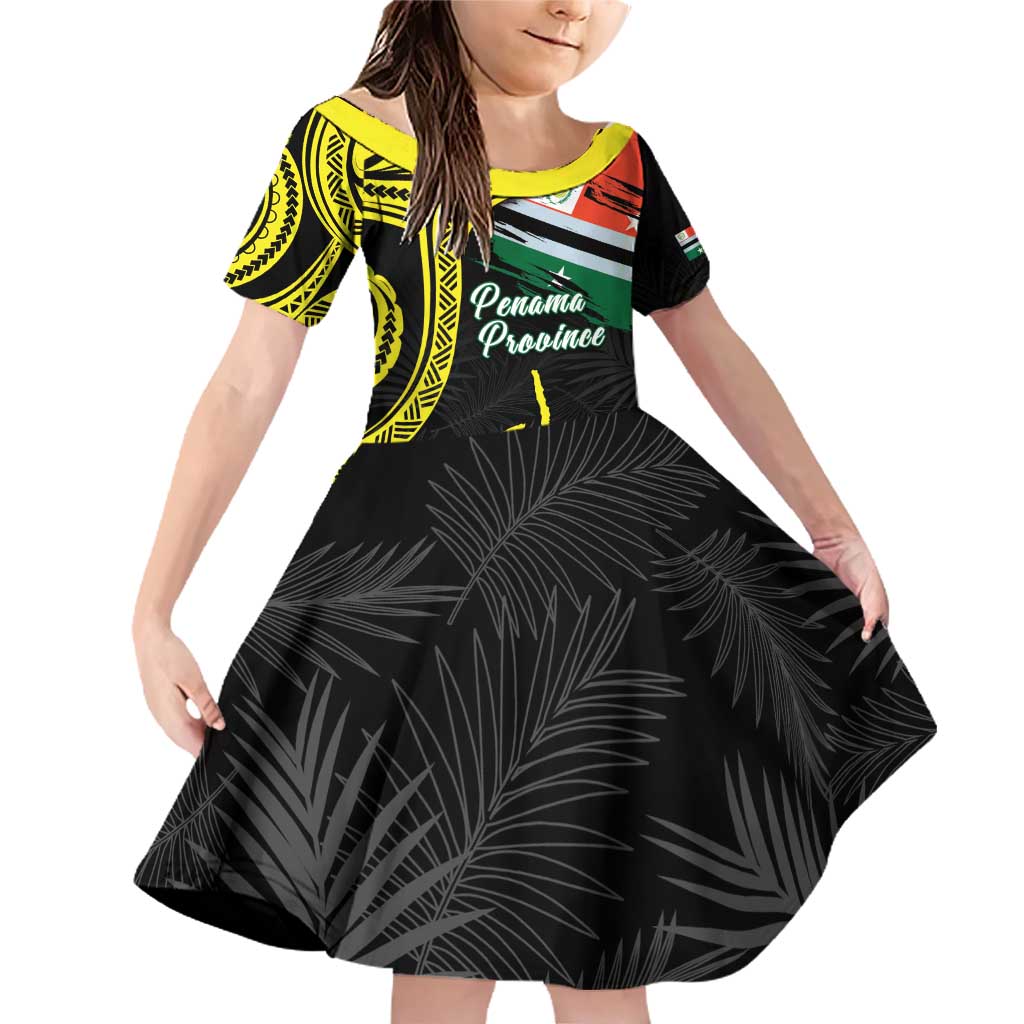 Personalised Vanuatu Penama Day Family Matching Off Shoulder Short Dress and Hawaiian Shirt Grunge Flag Style LT05 Daughter's Dress Black - Polynesian Pride