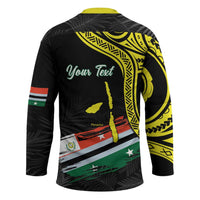 Personalised Vanuatu Penama Day Hockey Jersey Grunge Flag Style - Polynesian Pride