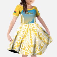 Personalised Vanuatu Sanma Day Family Matching Mermaid Dress and Hawaiian Shirt Special Style LT05 Daughter's Dress Yellow - Polynesian Pride