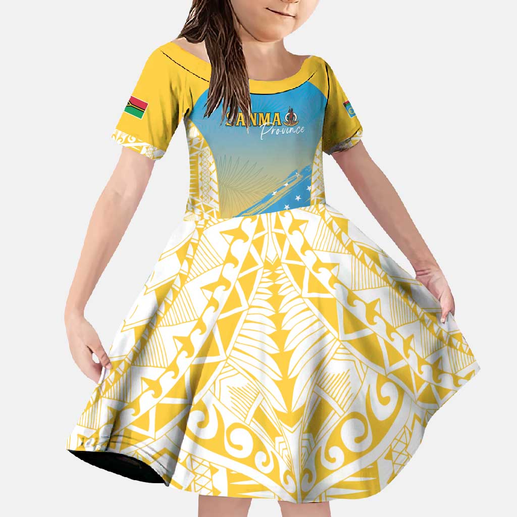 Personalised Vanuatu Sanma Day Family Matching Short Sleeve Bodycon Dress and Hawaiian Shirt Special Style LT05 Daughter's Dress Yellow - Polynesian Pride