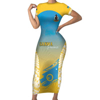 Personalised Vanuatu Sanma Day Family Matching Short Sleeve Bodycon Dress and Hawaiian Shirt Special Style LT05 Mom's Dress Yellow - Polynesian Pride