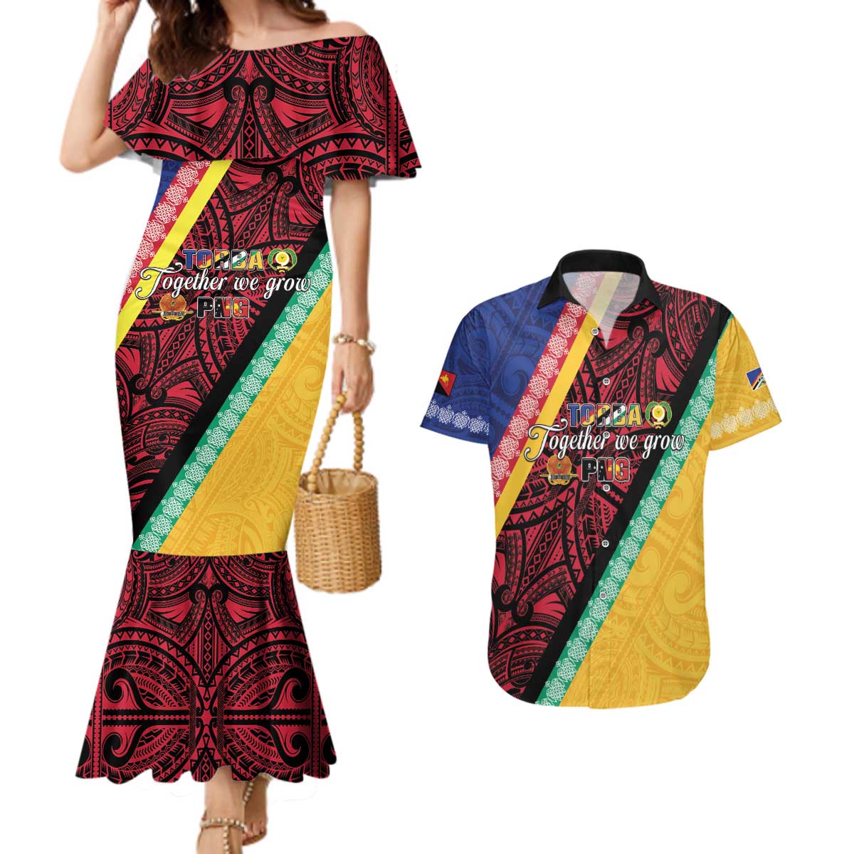 Love Torba PNG Day Couples Matching Mermaid Dress and Hawaiian Shirt Together We Grow LT05 Colorful - Polynesian Pride