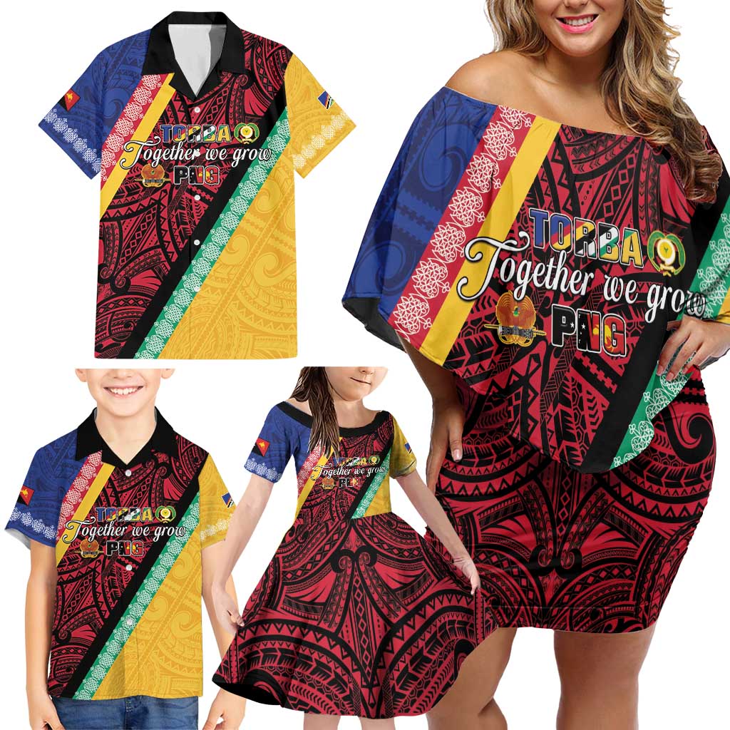 Love Torba PNG Day Family Matching Off Shoulder Short Dress and Hawaiian Shirt Together We Grow LT05 - Polynesian Pride