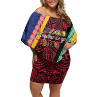 Love Torba PNG Day Family Matching Off Shoulder Short Dress and Hawaiian Shirt Together We Grow LT05 Mom's Dress Colorful - Polynesian Pride