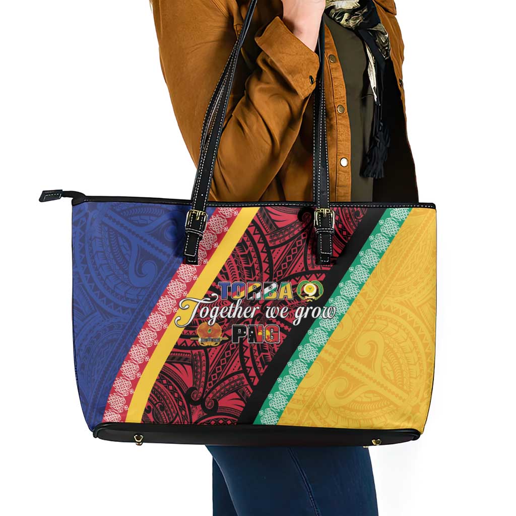 Love Torba PNG Day Leather Tote Bag Together We Grow LT05 - Polynesian Pride
