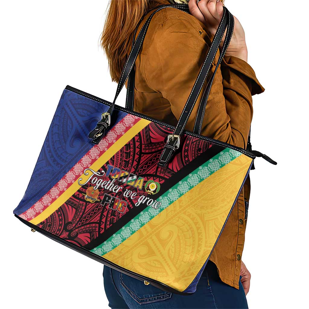 Love Torba PNG Day Leather Tote Bag Together We Grow LT05 - Polynesian Pride