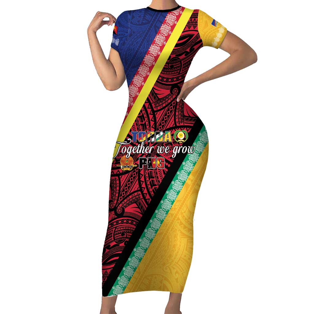 Love Torba PNG Day Short Sleeve Bodycon Dress Together We Grow - Polynesian Pride