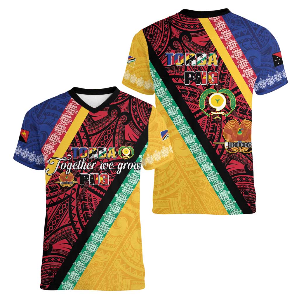 Love Torba PNG Day Women V-Neck T-Shirt Together We Grow - Polynesian Pride