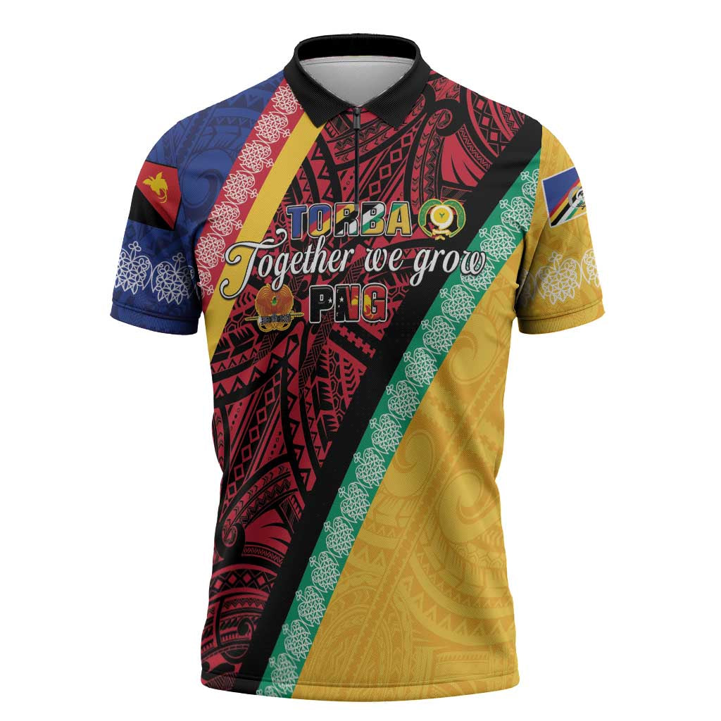 Love Torba PNG Day Zipper Polo Shirt Together We Grow - Polynesian Pride
