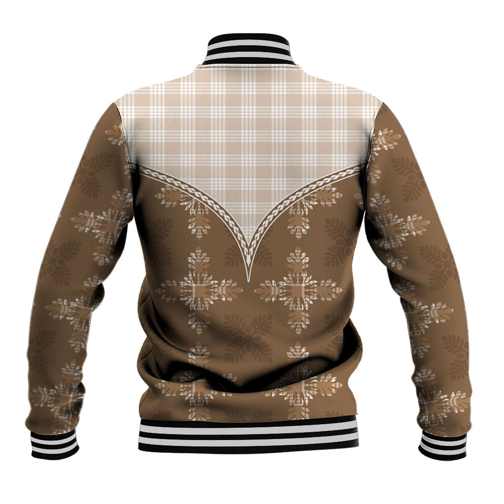 Beige Hawaii Paniolo Quilt Motif Baseball Jacket