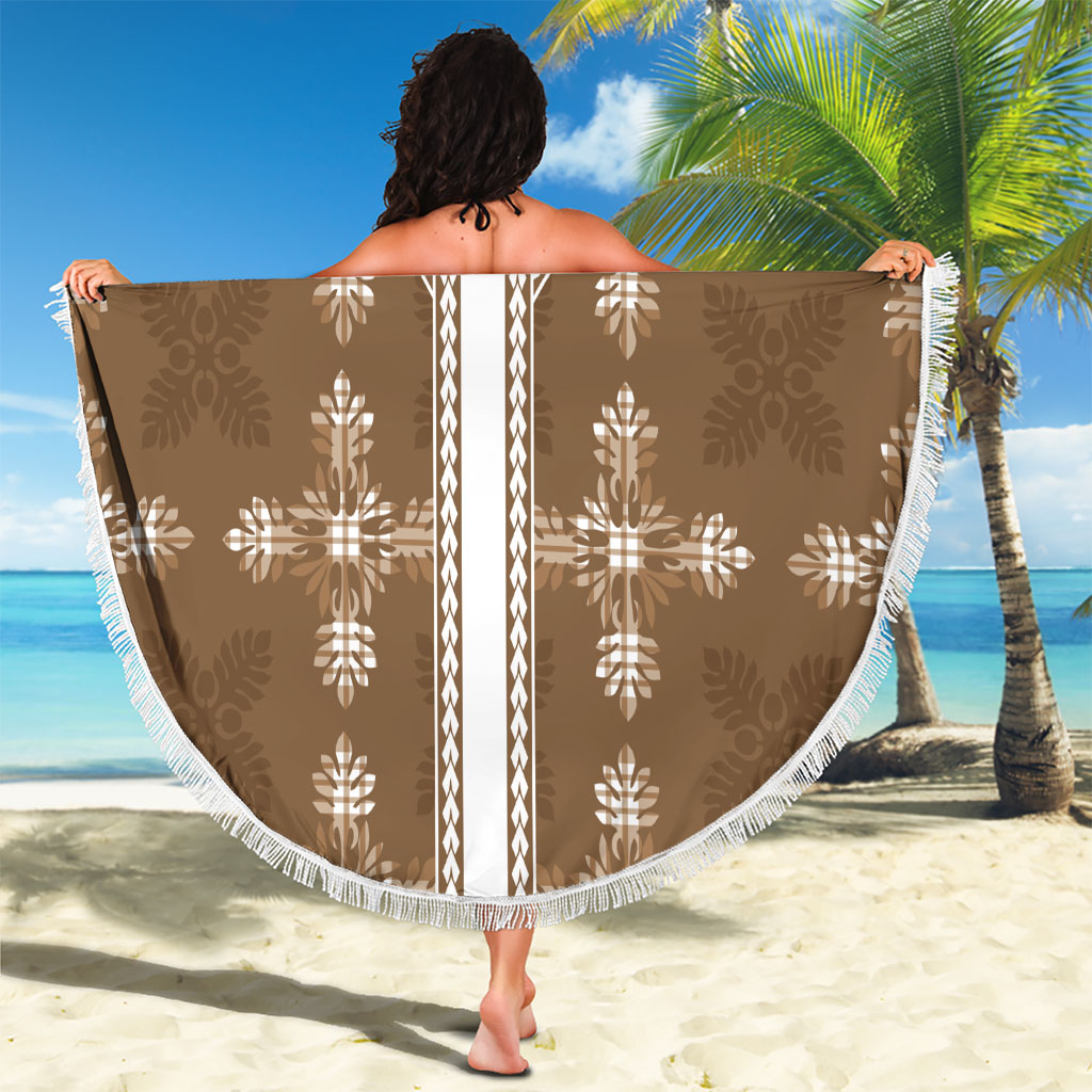 Beige Hawaii Paniolo Quilt Motif Beach Blanket LT05 - Polynesian Pride