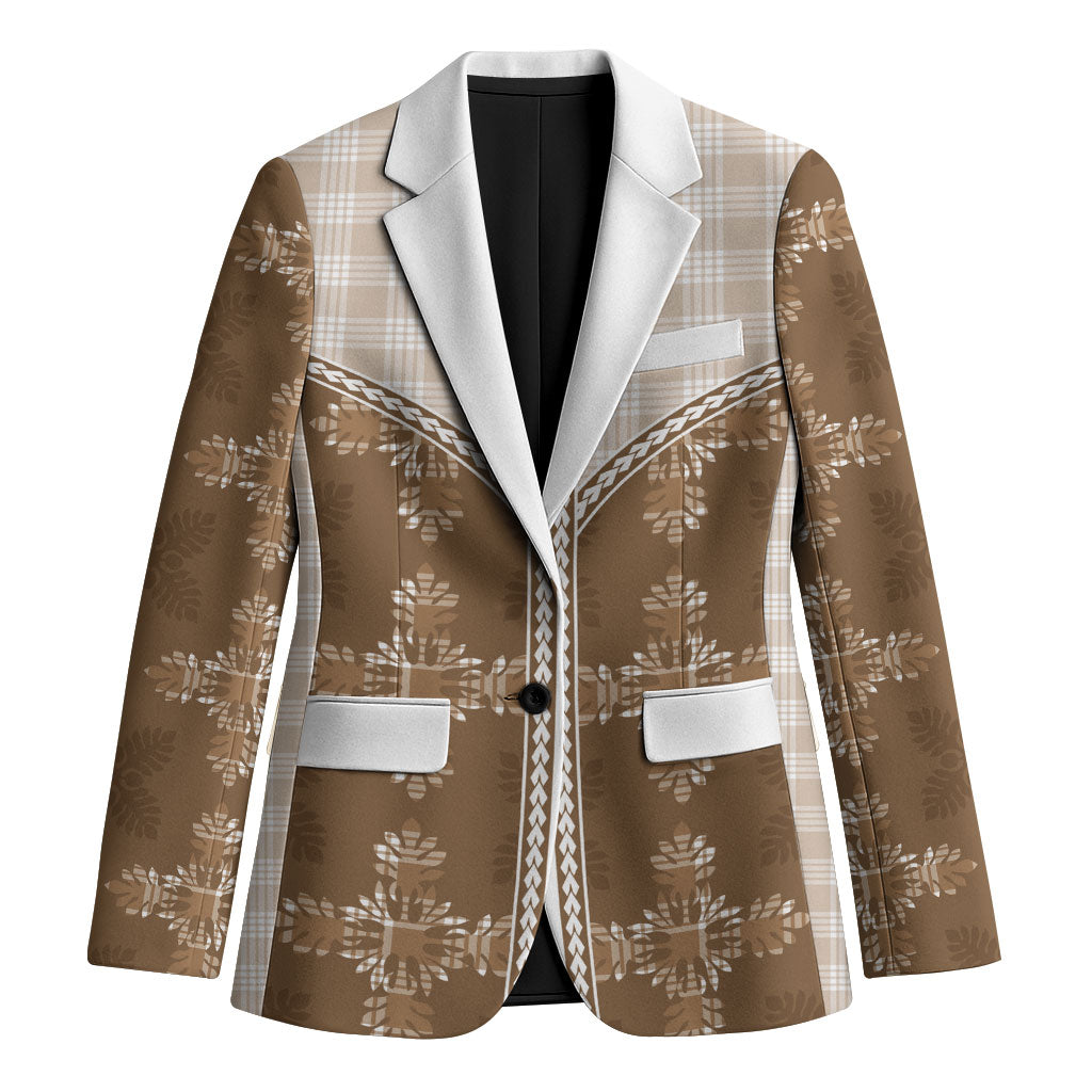 Beige Hawaii Paniolo Quilt Motif Blazer LT05 Unisex Beige - Polynesian Pride