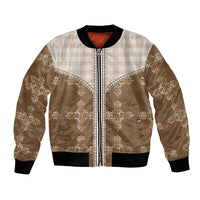 Beige Hawaii Paniolo Quilt Motif Bomber Jacket LT05 Unisex Beige - Polynesian Pride