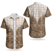 Beige Hawaii Paniolo Quilt Motif Couples Matching Long Sleeve Bodycon Dress and Hawaiian Shirt LT05 - Polynesian Pride