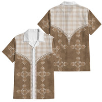 Beige Hawaii Paniolo Quilt Motif Family Matching Off Shoulder Maxi Dress and Hawaiian Shirt LT05 Dad's Shirt - Short Sleeve Beige - Polynesian Pride