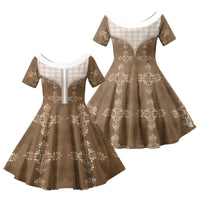 Beige Hawaii Paniolo Quilt Motif Family Matching Off Shoulder Maxi Dress and Hawaiian Shirt LT05 Daughter's Dress Beige - Polynesian Pride