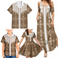 Beige Hawaii Paniolo Quilt Motif Family Matching Summer Maxi Dress and Hawaiian Shirt LT05 - Polynesian Pride
